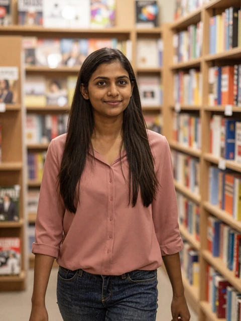 Priya, 32, authentic SendBerly dating review profile photo example from Austin bookstore
